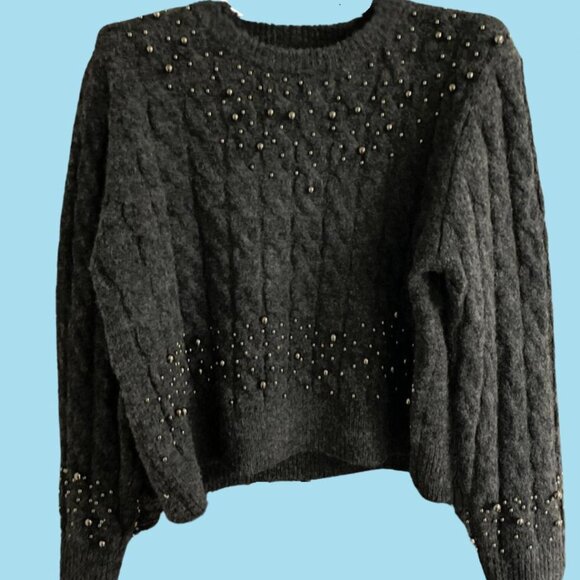 Women's Large Primark Grey Pearl Embellished Knitted Sweater ✨ - Picture 1 of 7